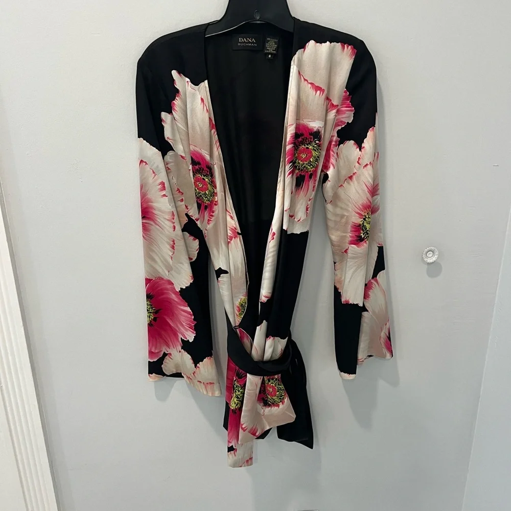 Dana Buchman Pink & Black Silky Floral Jacket - Picture 1 of 5